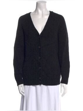 Alexander Wang V-Neck Button Alpaca Ribbed Knit Loose Cardigan Sweater Black XS